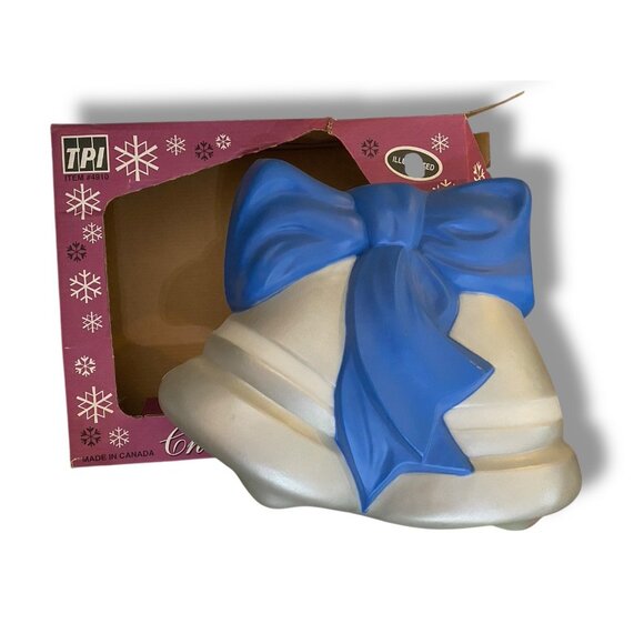 Vintage 1993 TPI Blow Mold Silver Bells With Blue Ribbon Bow Christmas Light - Picture 3 of 8